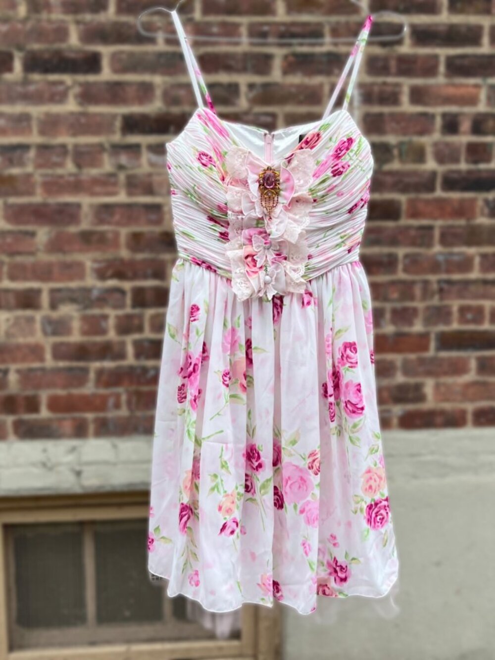 Vintage JESUS DIAMANTE Pink Blurred Rose Dress with Pink Tulle Hem